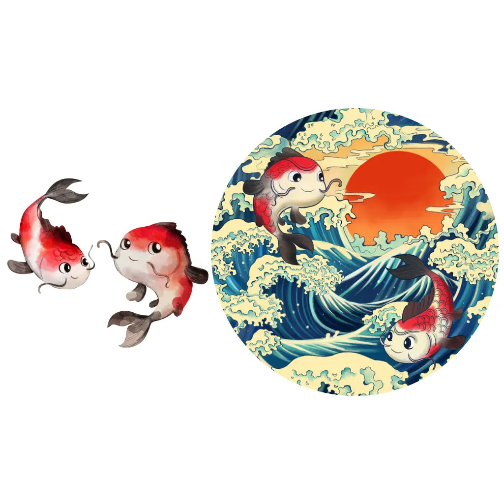Decorative plate with koi fish design on a white background
