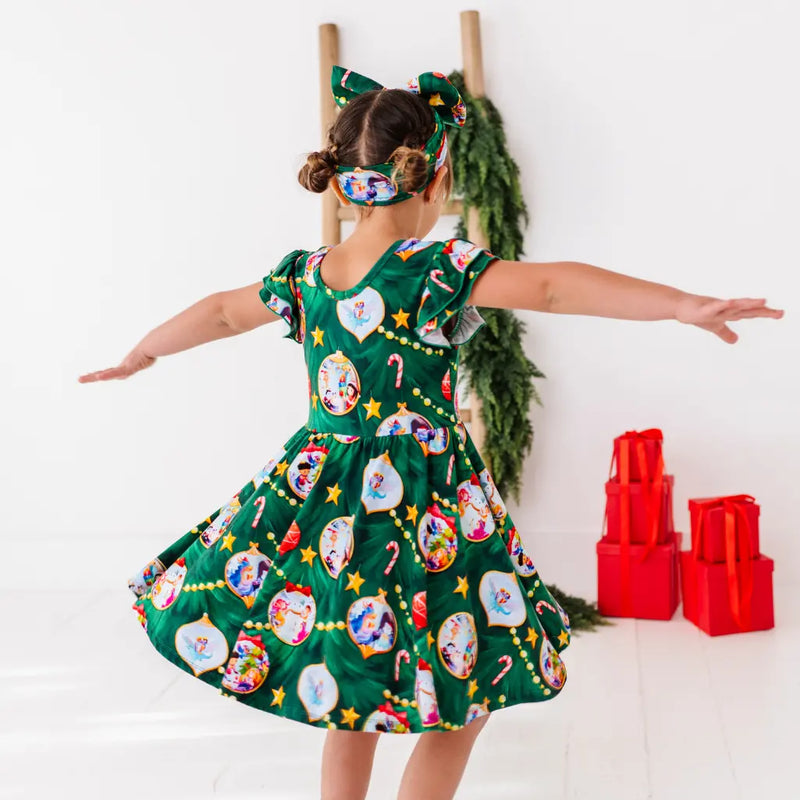 Watercolor Christmas Ornament Kids Twirl Dress Bamboo Girl Twirl Dress with Flutter Sleeves & Side Pockets | Dreambly Me 2T Watercolor Christmas Ornament Kids Twirl Dress Bamboo Girl Twirl Dress with Flutter Sleeves & Side Pockets | Dreambly Me 2T