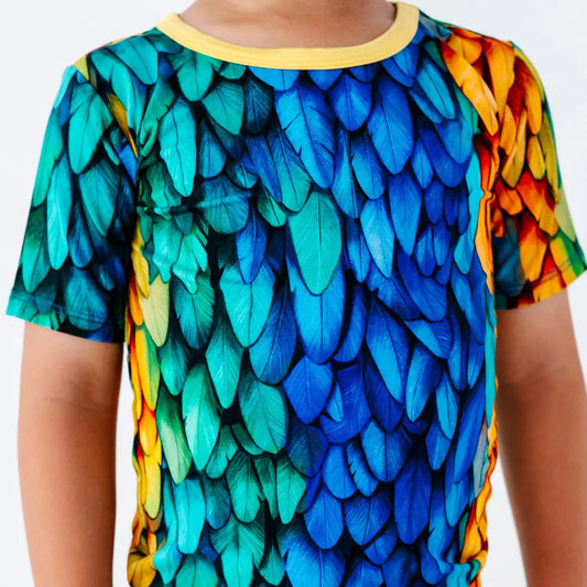 Colorful shirt with a pattern resembling butterfly wings on a white background