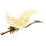 Cartoon crane character with a red head on a white background