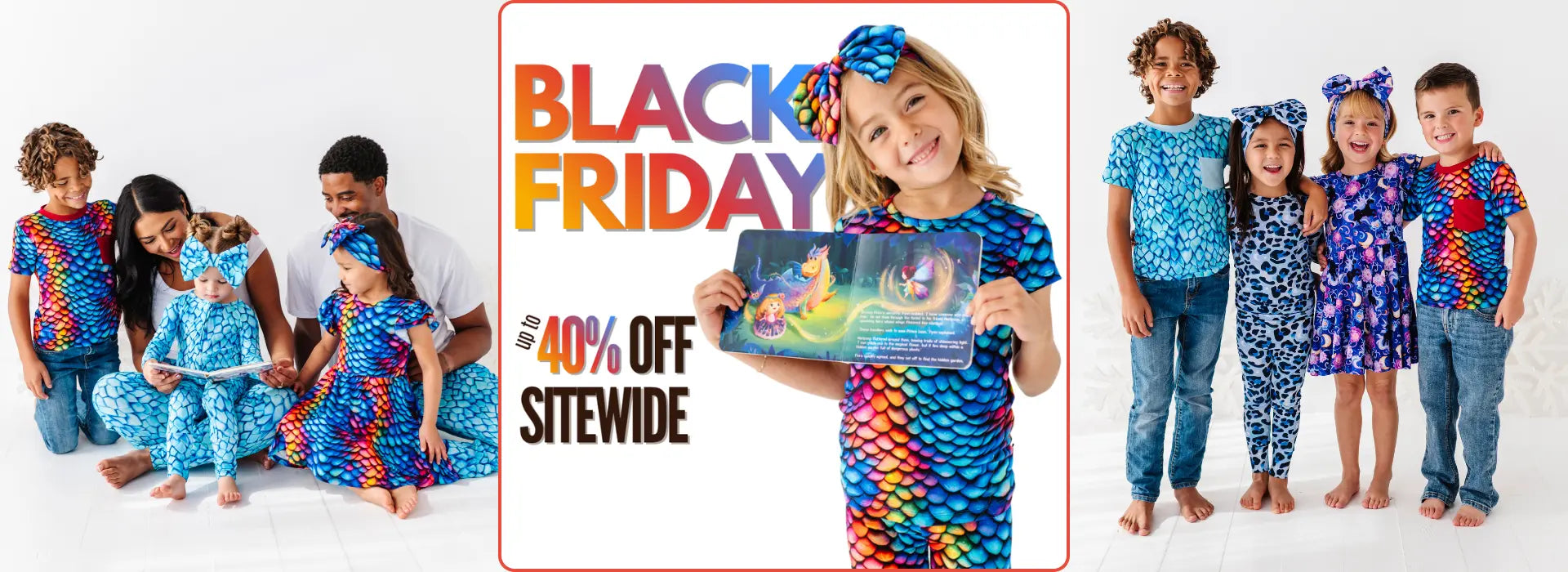 Children's clothing with 'Black Friday' sale text on a white background