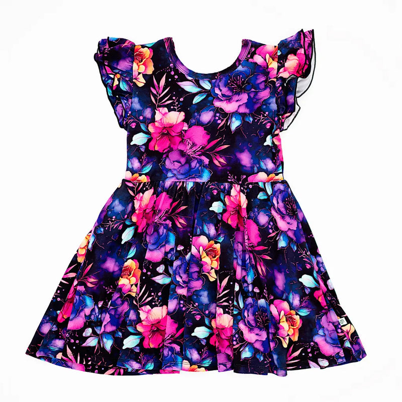 Colorful floral dress on a white background