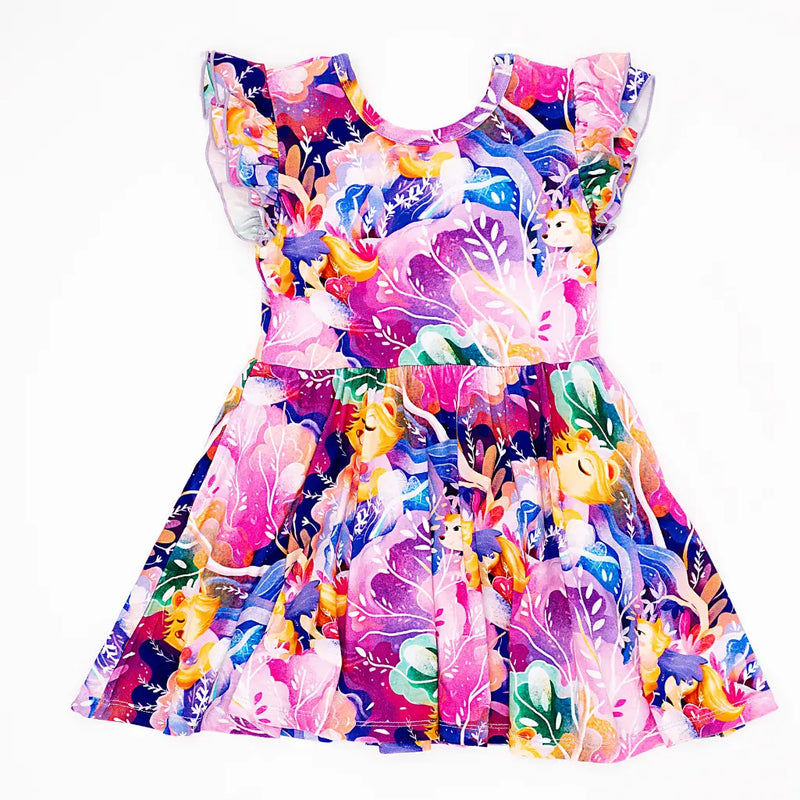 Colorful floral dress on a white background