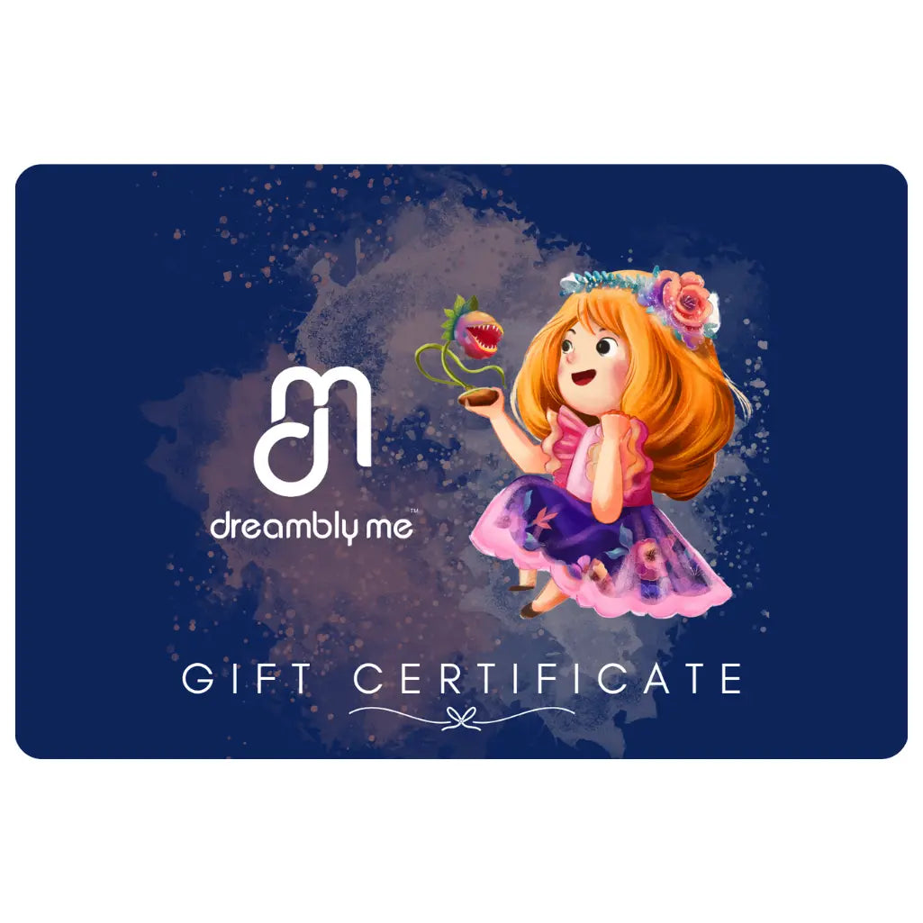 A digital gift card from Dreambly Me with a floral and star pattern in the background and the brand's logo in the center.