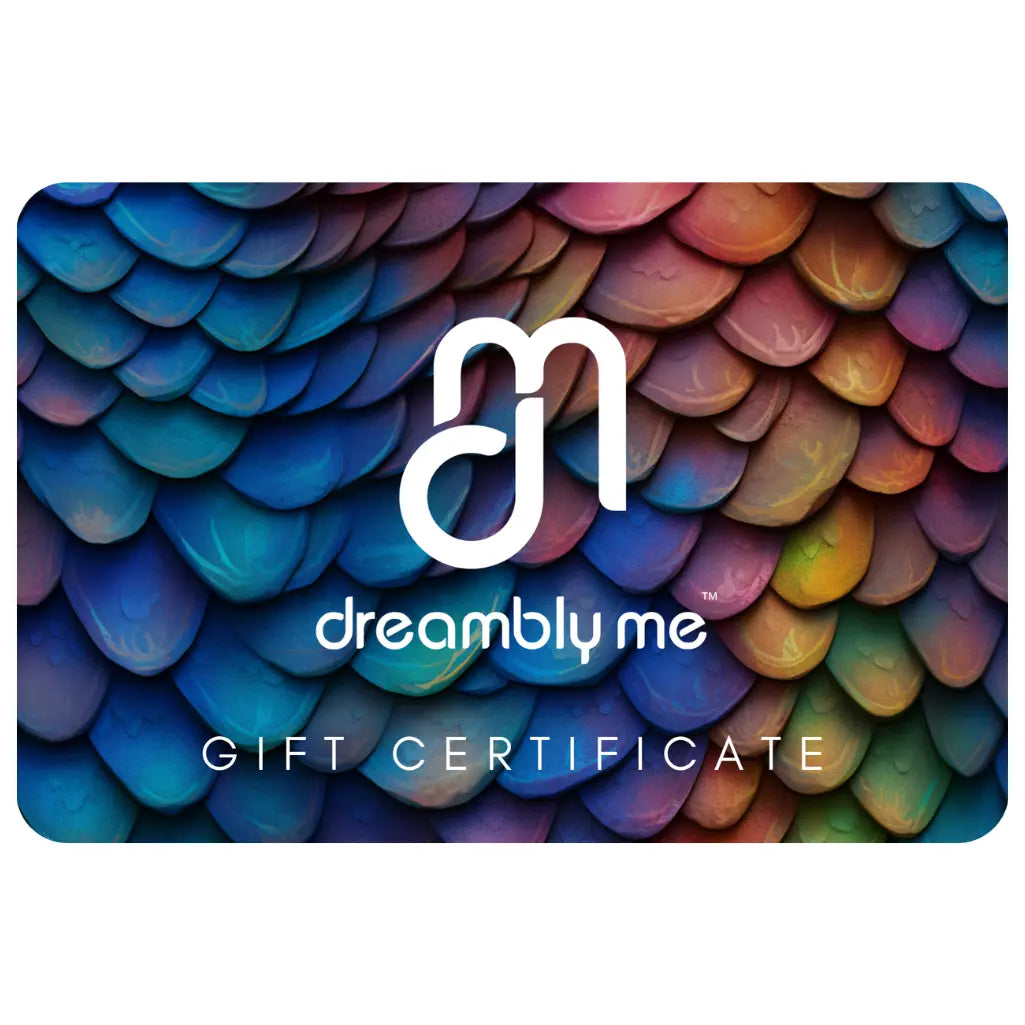 A digital gift card from Dreambly Me with a floral and star pattern in the background and the brand's logo in the center.