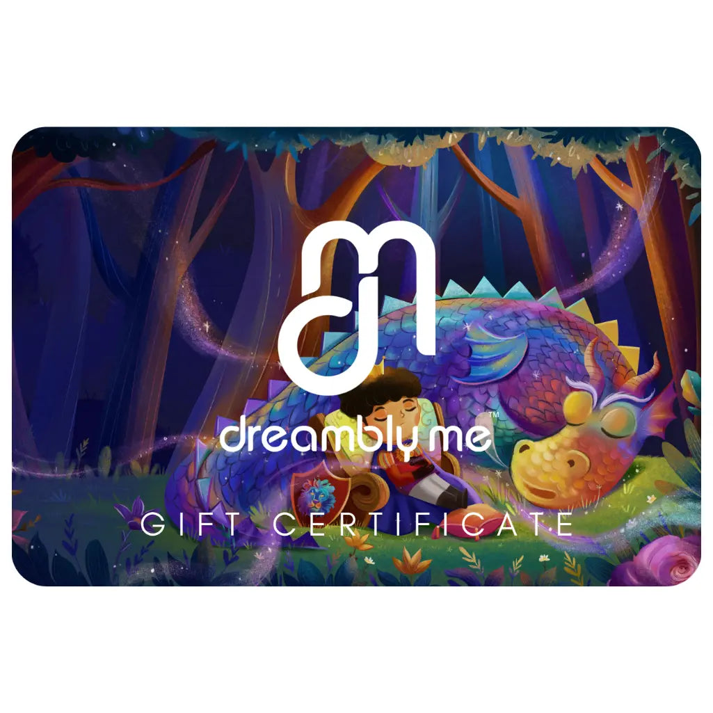 A digital gift card from Dreambly Me with a floral and star pattern in the background and the brand's logo in the center.