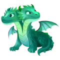 Cartoon two-headed green dragon on a transparent background