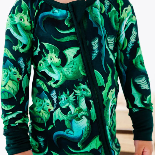Hoodie with green dragon pattern on a black background