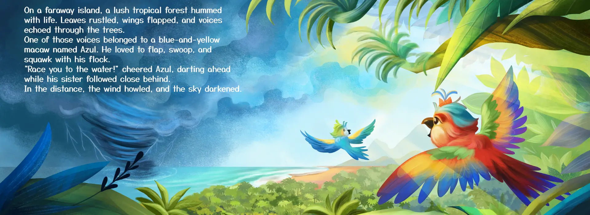 Colorful parrot in a tropical forest with text overlay