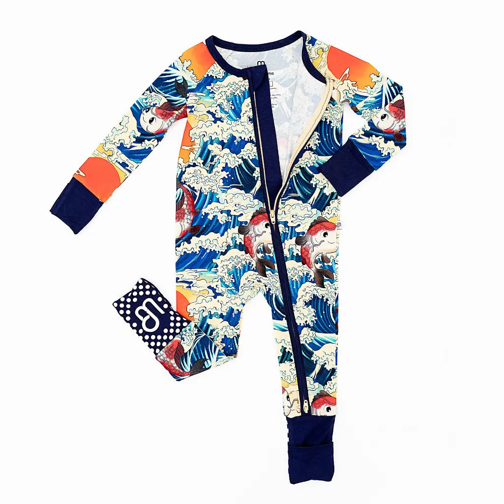 Colorful onesie with a cartoon design on a white background