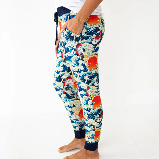 Colorful patterned pants with a white background