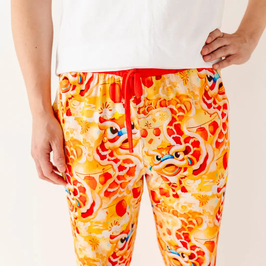 Colorful patterned pants with a white background