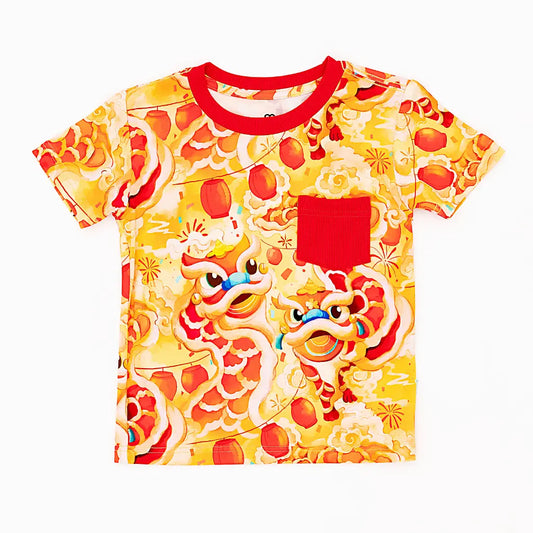 Colorful t-shirt with cartoon character design on a white background