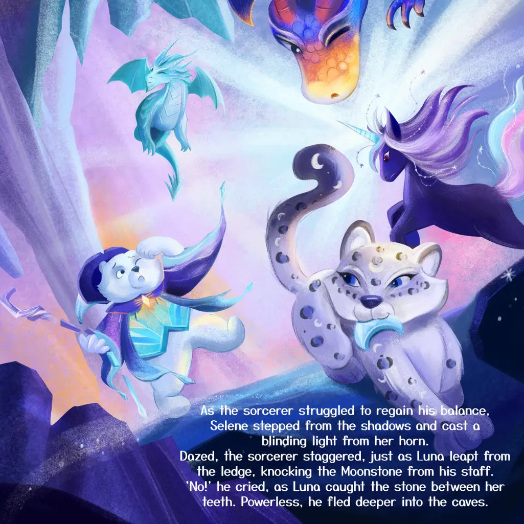 Illustration of magical creatures in a fantasy setting with text overlay.