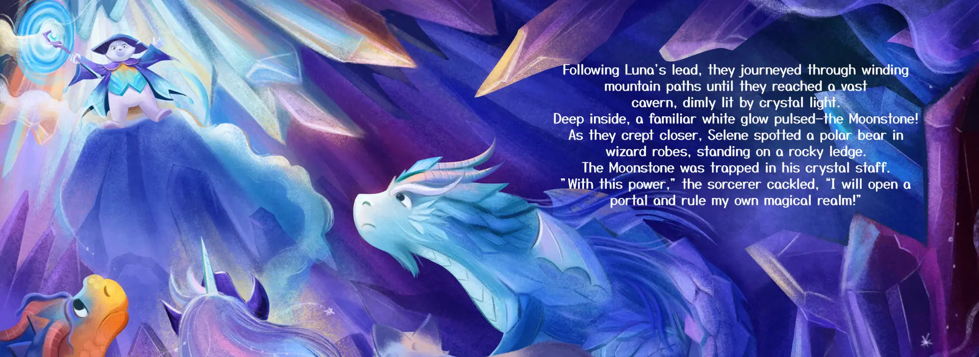 Fantasy scene with dragons and mystical elements, featuring text overlay.