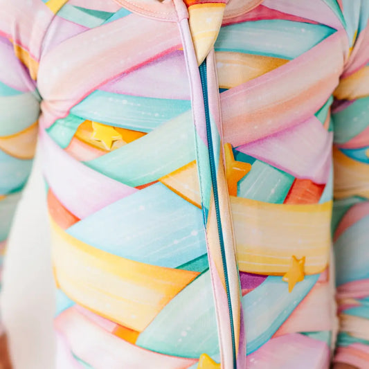Close-up of a colorful geometric patterned garment.
