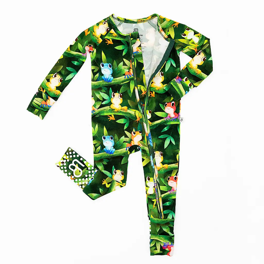 Children's onesie with a jungle animal pattern on a white background