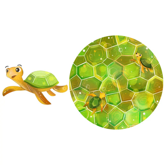 Illustration of a green sea turtle bow headband with a pattern of geometric green shell patterns and hexagonal turtles.