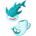 Two cartoon-style whale characters on a white background